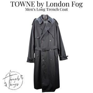 TOWNE by London Fog Men's Long Double Breasted Trench Coat Black 48 Professional